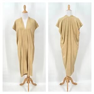 MIRANDA BENNETT STUDIO Knot Dress Womens XL Silk Noil Tan Natural Dye Midi Boho